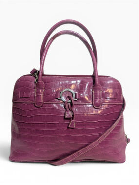 CL America Pink Faux Crocodile Embossed Satchel Bag